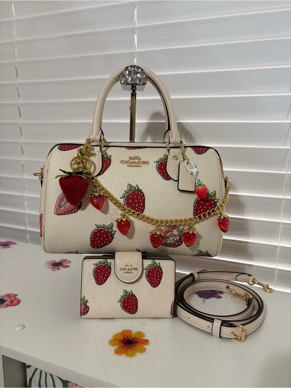 🍓Coach Rowan Satchel Strawberry Print and Matching Wallet🍓